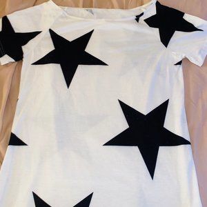 Off the Shoulder White & Black Star T-Shirt